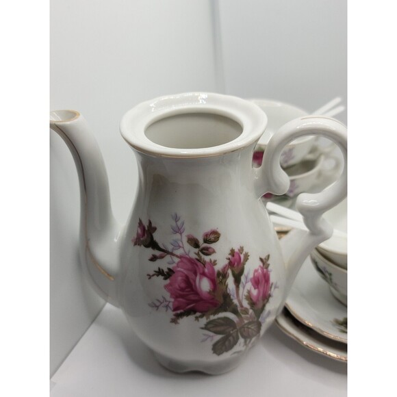 Royal Sealy Moss Rose China Mini Teapot, Creamer & Sugar w/Lid Made in Japan - Picture 3 of 16
